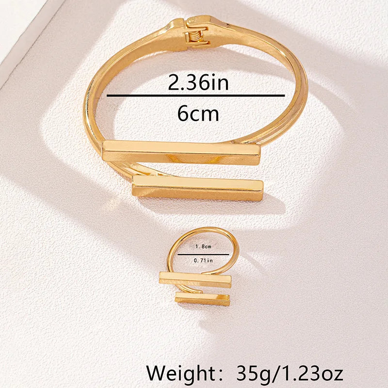 Geometric Open Bracelet & Ring Set | 2pc Stainless Steel Jewelry