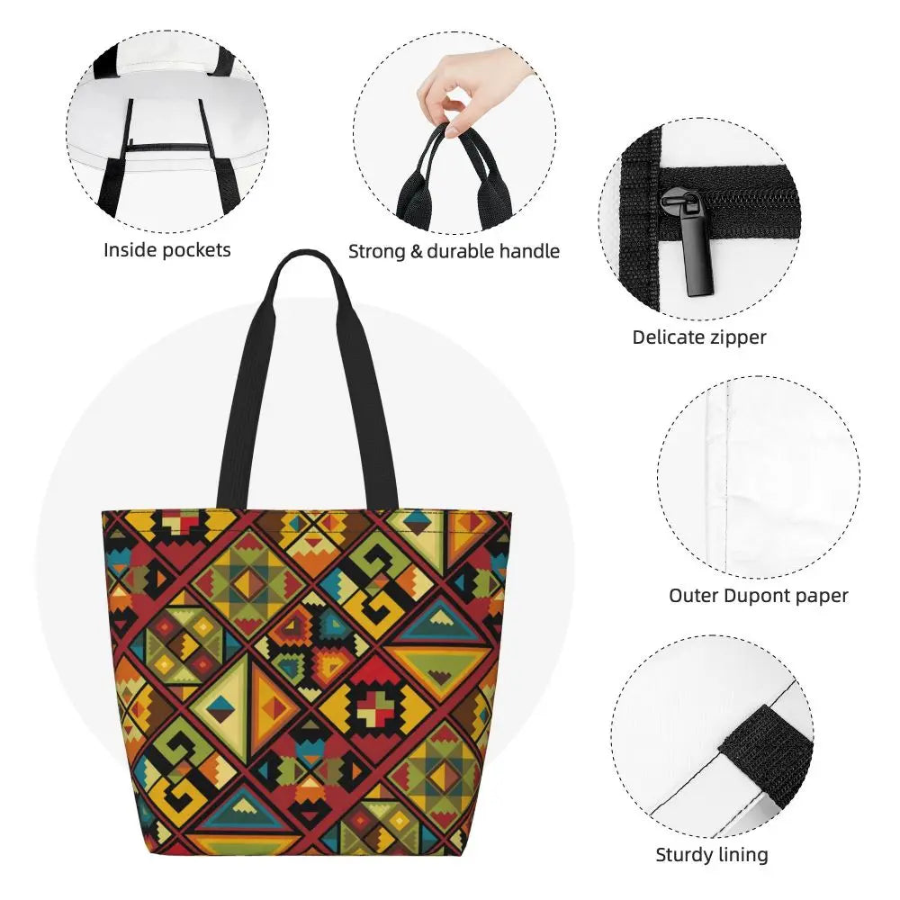 African Ankara Print Canvas Tote Bag | Washable Bohemian Shoulder Shopper