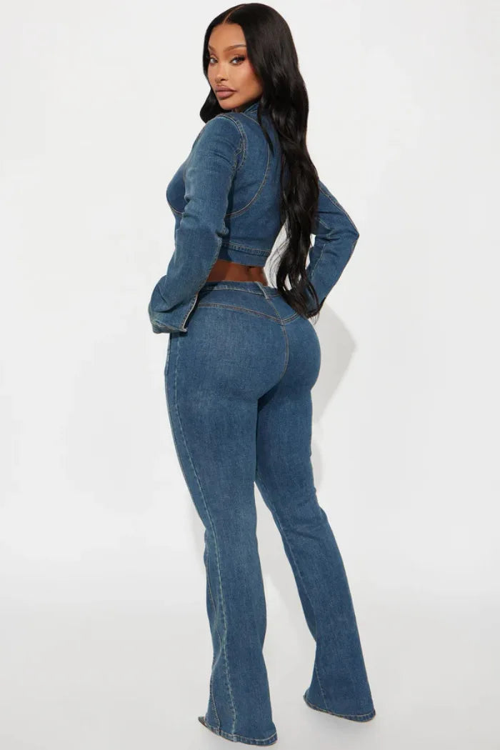 Denim Jacket & Trousers 2-Piece Set | Sexy Club Streetwear for Women