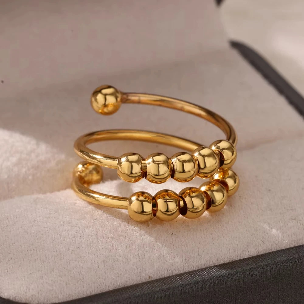 Zircon Geometric Ring Collection | 18K Gold-Plated Adjustable Stainless Steel Rings for Women