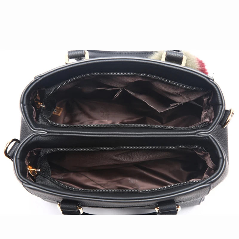 Vintage PU Leather Handbag | Plush Tassel Boston Shoulder Crossbody Bag