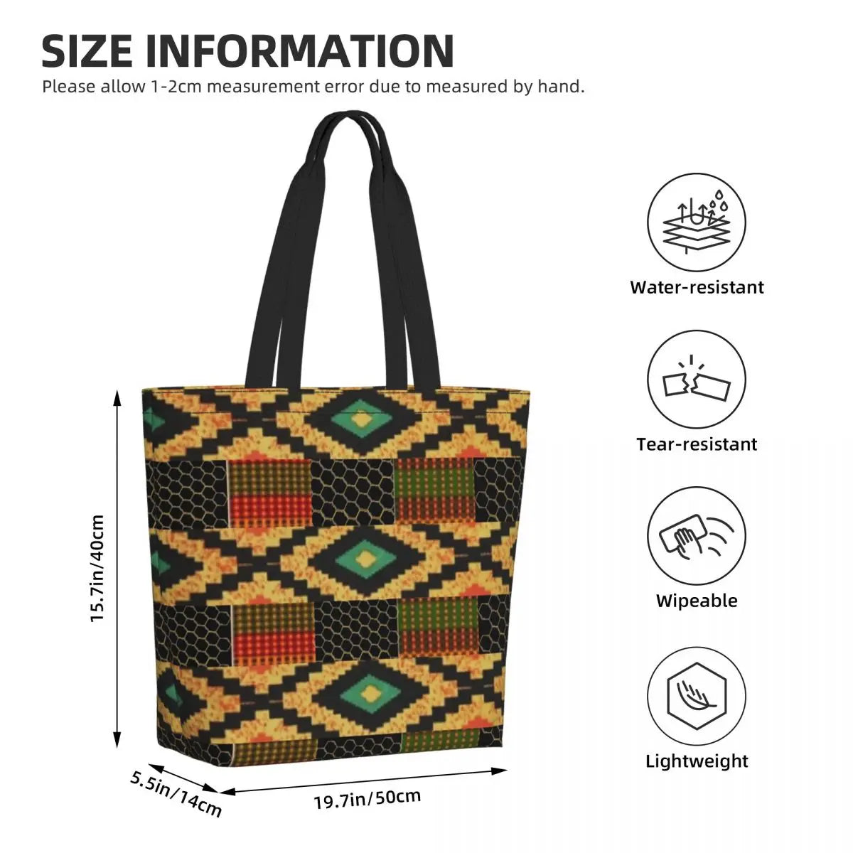 African Ankara Print Canvas Tote Bag | Washable Bohemian Shoulder Shopper