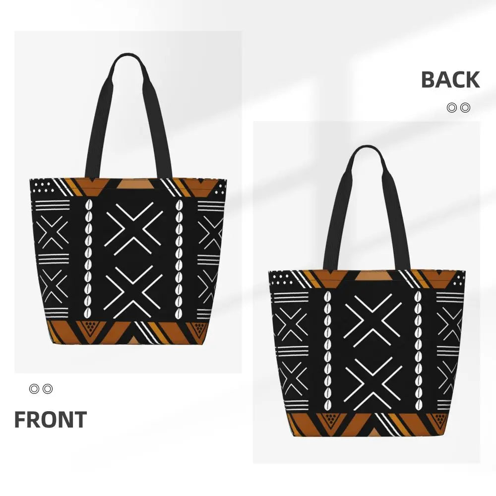 African Ankara Print Canvas Tote Bag | Washable Bohemian Shoulder Shopper