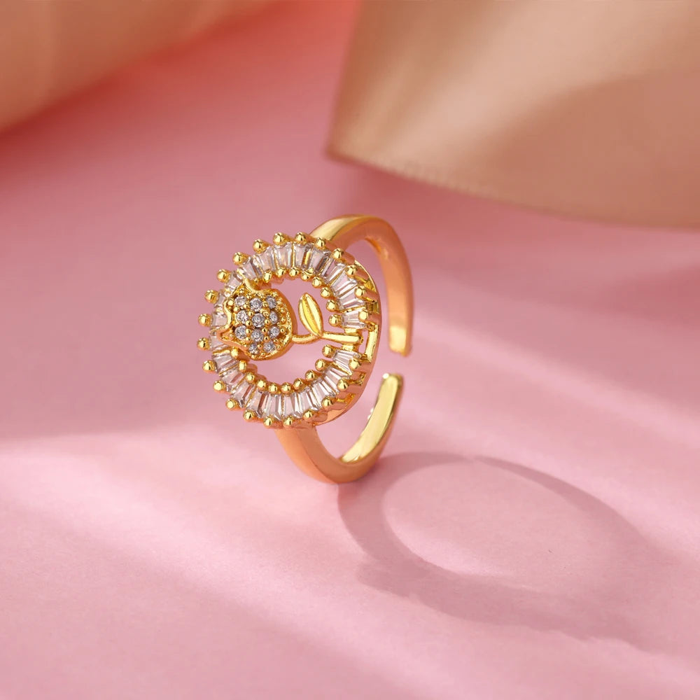 Zircon Geometric Ring Collection | 18K Gold-Plated Adjustable Stainless Steel Rings for Women