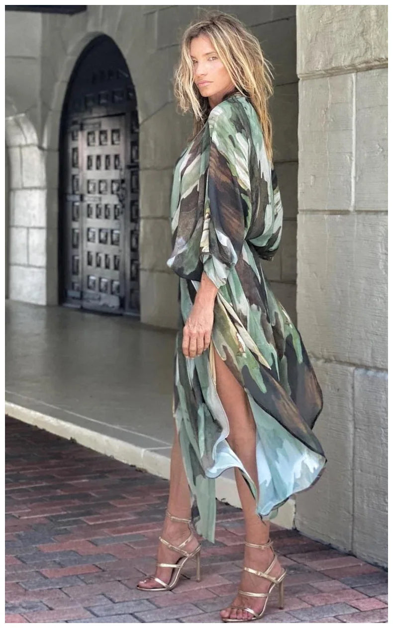 Tie Dye Open Front Beach Cover-Up Dress | Flowy Maxi Swimsuit Cover Up for Women