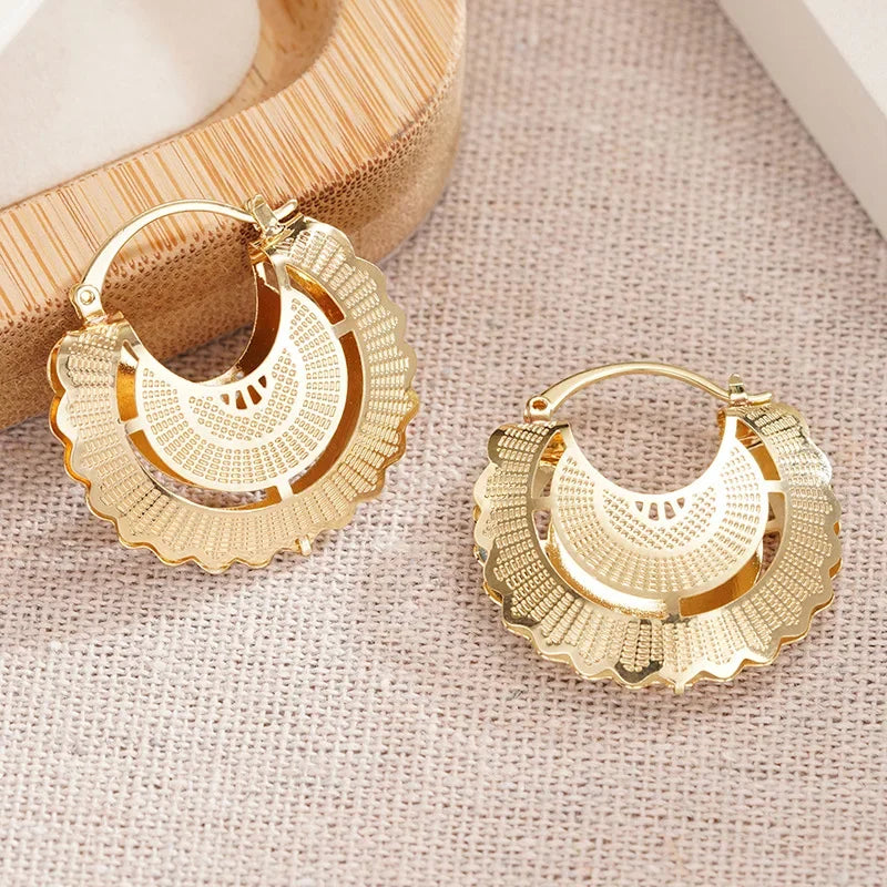 CZ Hollow Flower Hoop Earrings | Elegant Cubic Zirconia Ethnic Style Earrings for Women