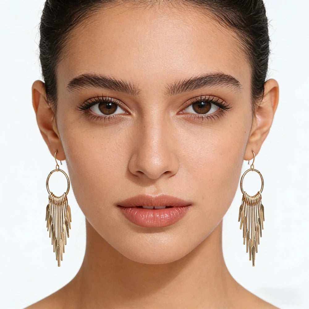 Gold Ring Tassel Drop Earrings | Geometric KC Gold-Plated Earrings for Women