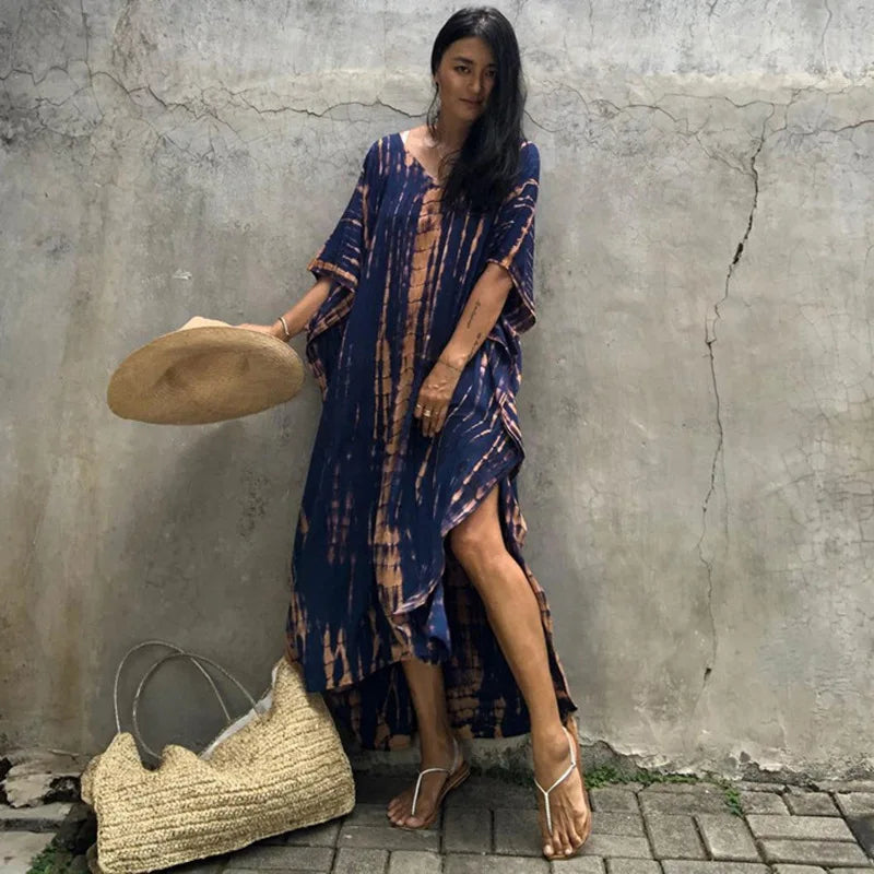 Bohemian Striped Beach Dress | Printed Kaftan Swimsuit Cover Up for Women