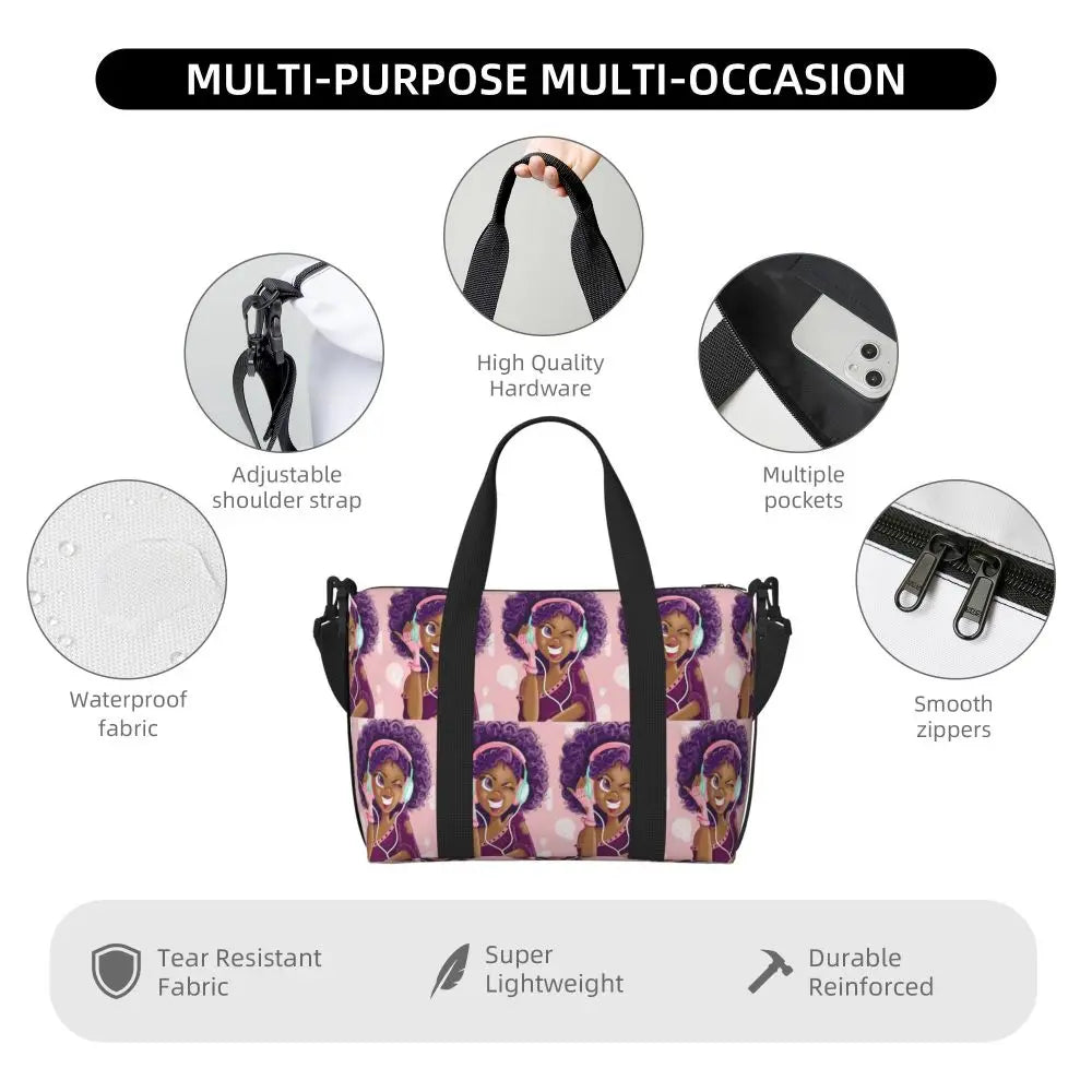African American Woman Large Capacity Tote Bag | Beach, Gym & Travel Duffle