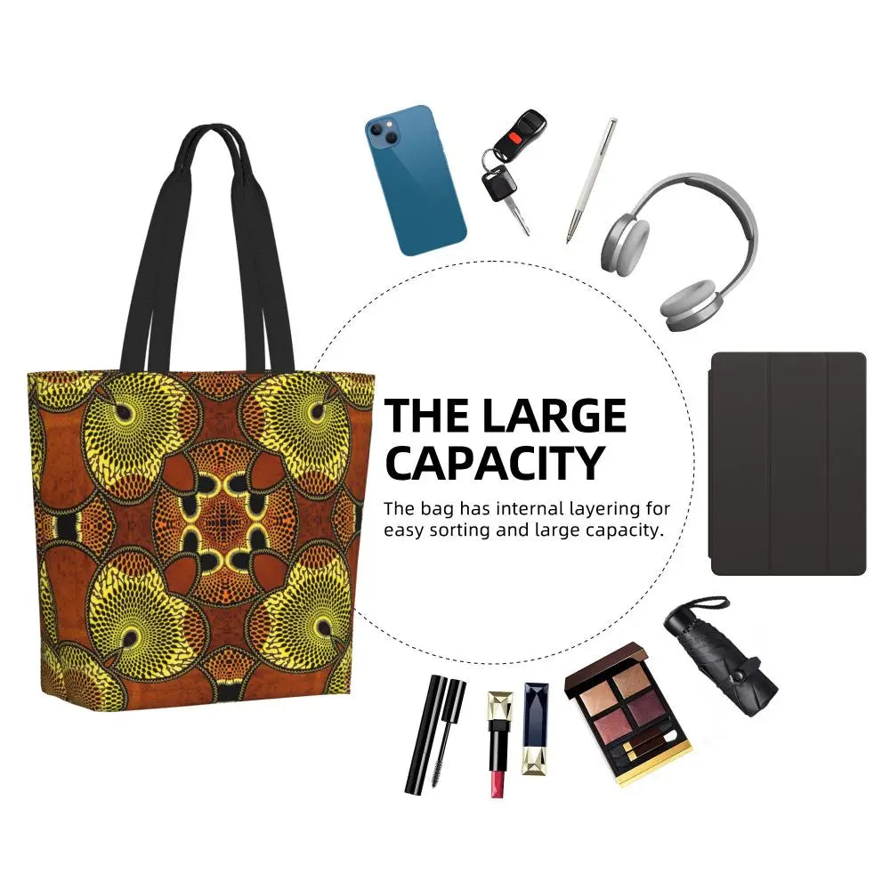 African Ankara Print Canvas Tote Bag | Washable Bohemian Shoulder Shopper
