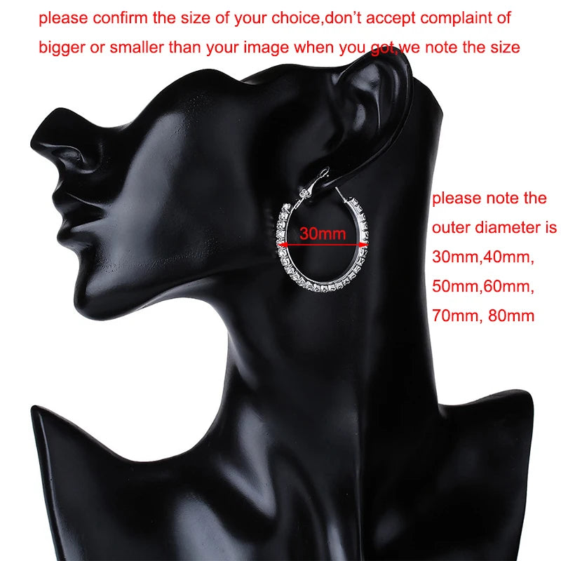 Crystal Rhinestone Big Hoop Earrings | 30–80mm Circle Hoops in Gold, Silver, Black & Rose Gold