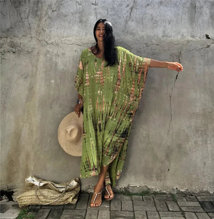 Bohemian Striped Beach Dress | Printed Kaftan Swimsuit Cover Up for Women