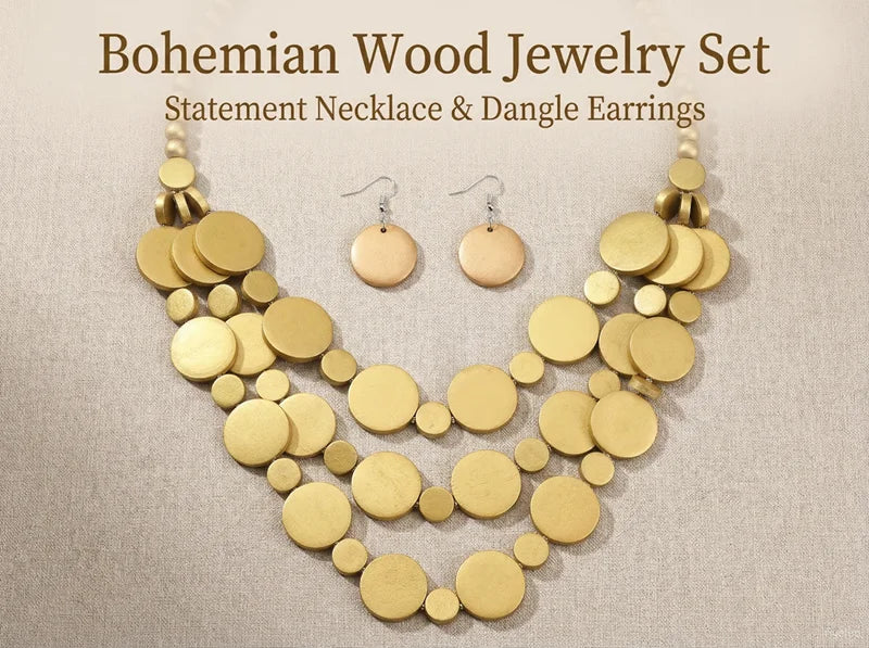 Bohemian Beaded Jewelry Set | Multilayer Necklace & Earrings