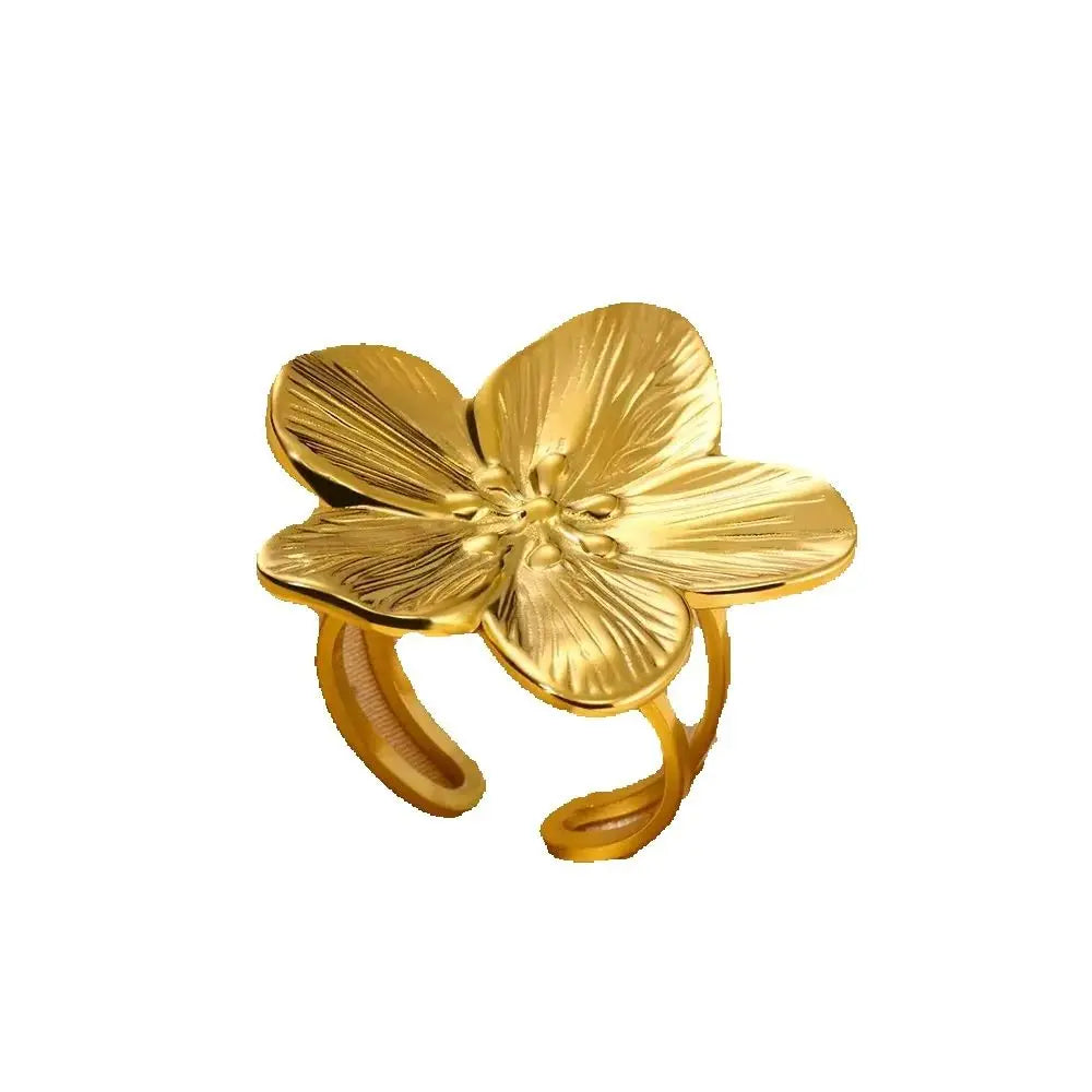 Vintage Geometric Zircon Ring Collection | Gold-Plated Stainless Steel Open Rings for Women