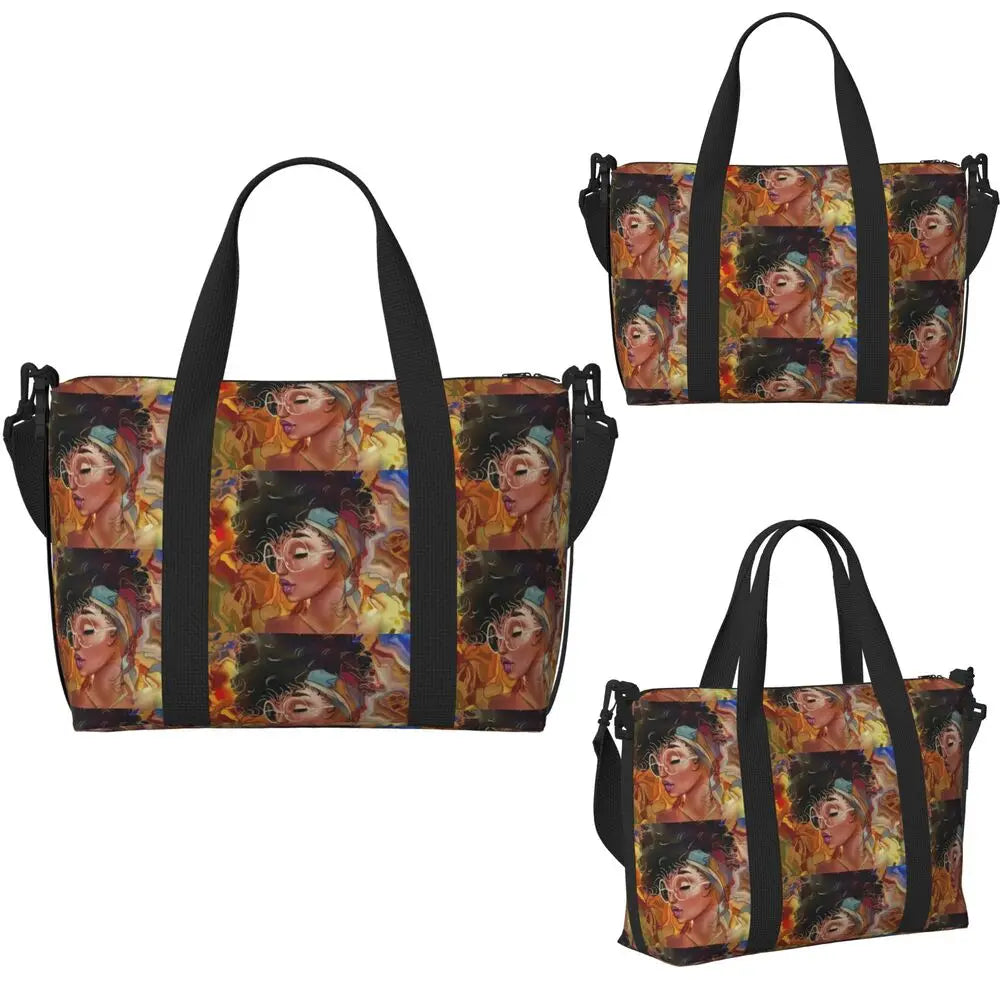 African American Woman Large Capacity Tote Bag | Beach, Gym & Travel Duffle