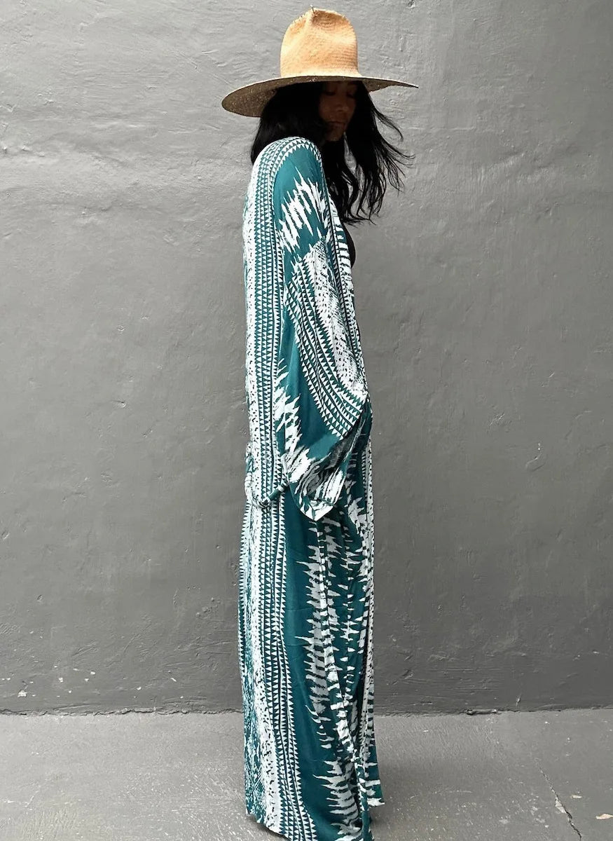 Tie Dye Kimono Wrap Dress | Self-Belted Beach Cover-Up for Women