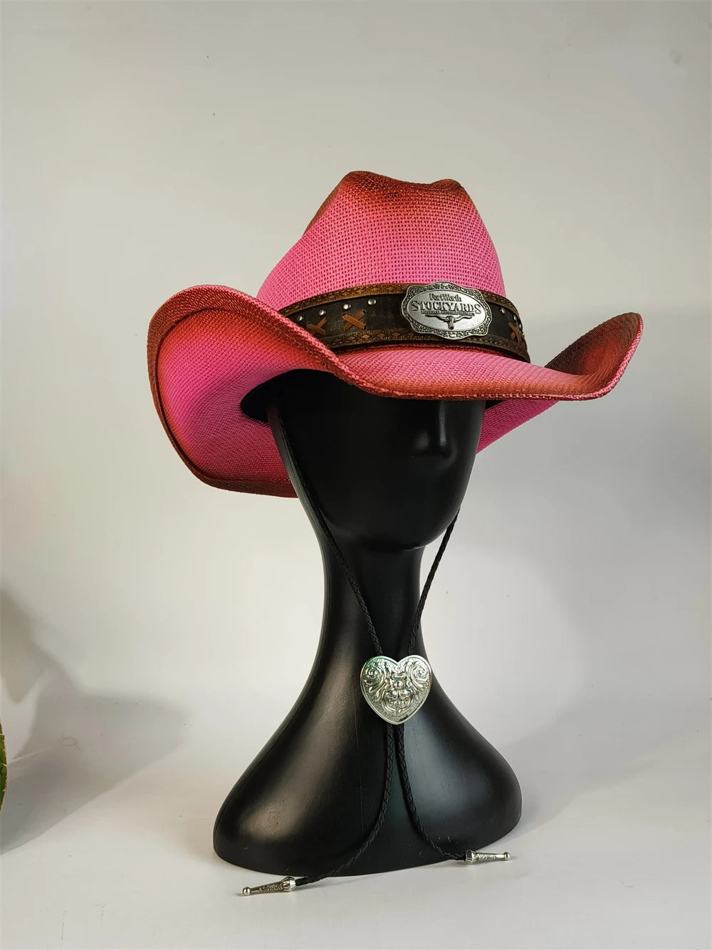 Western Straw Cowboy Hat with Turquoise Bolo Tie
