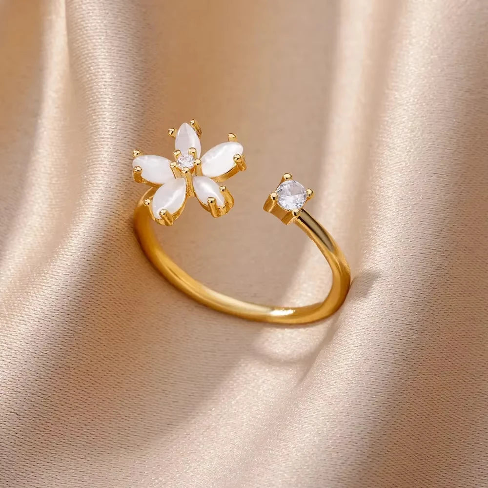 Zircon Geometric Ring Collection | 18K Gold-Plated Adjustable Stainless Steel Rings for Women