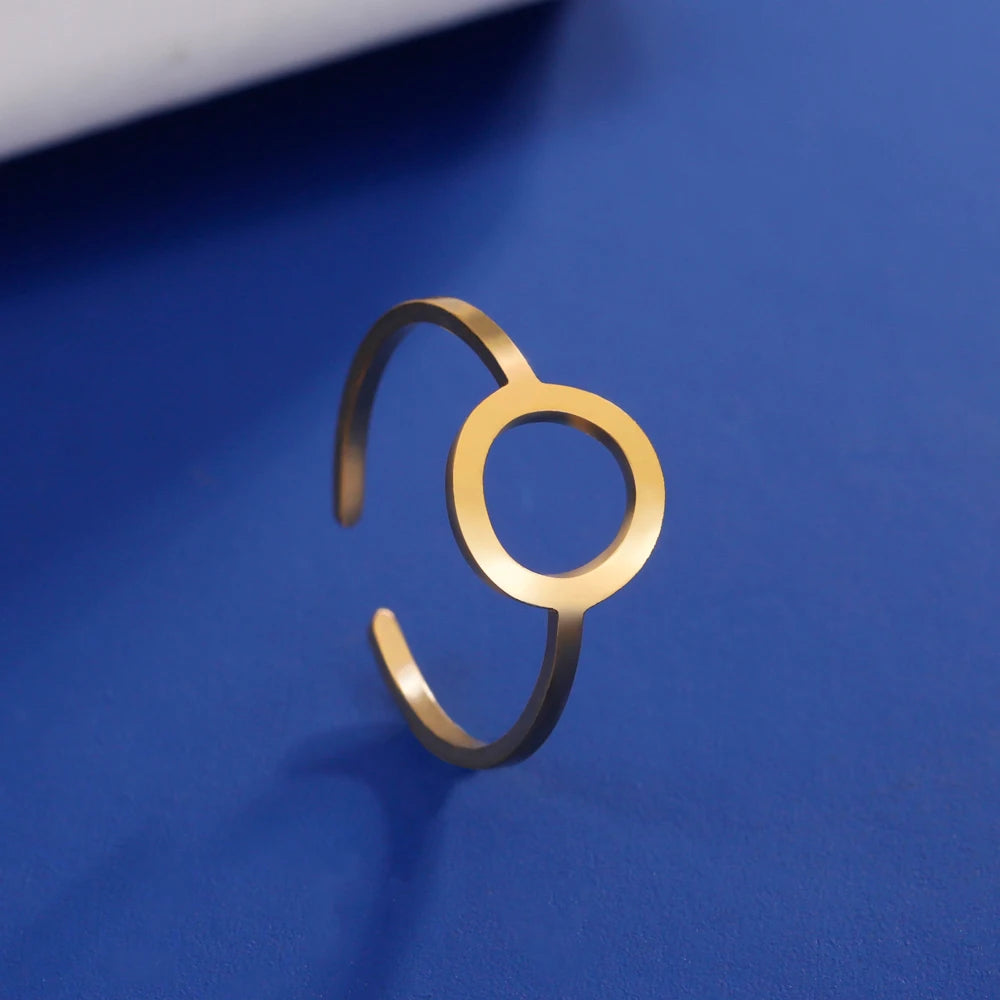 Rectangular Geometric Open Ring | 18K Gold-Plated Adjustable Stainless Steel Ring for Women