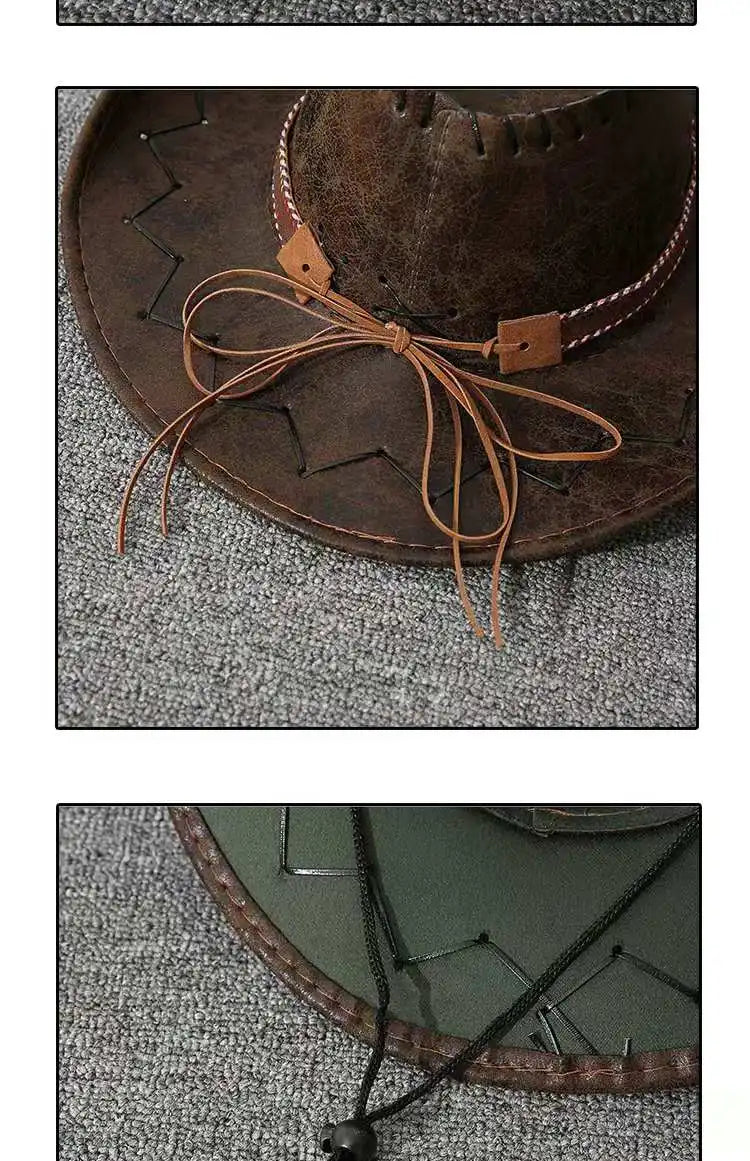Vintage Faux Leather Western Cowboy Hat
