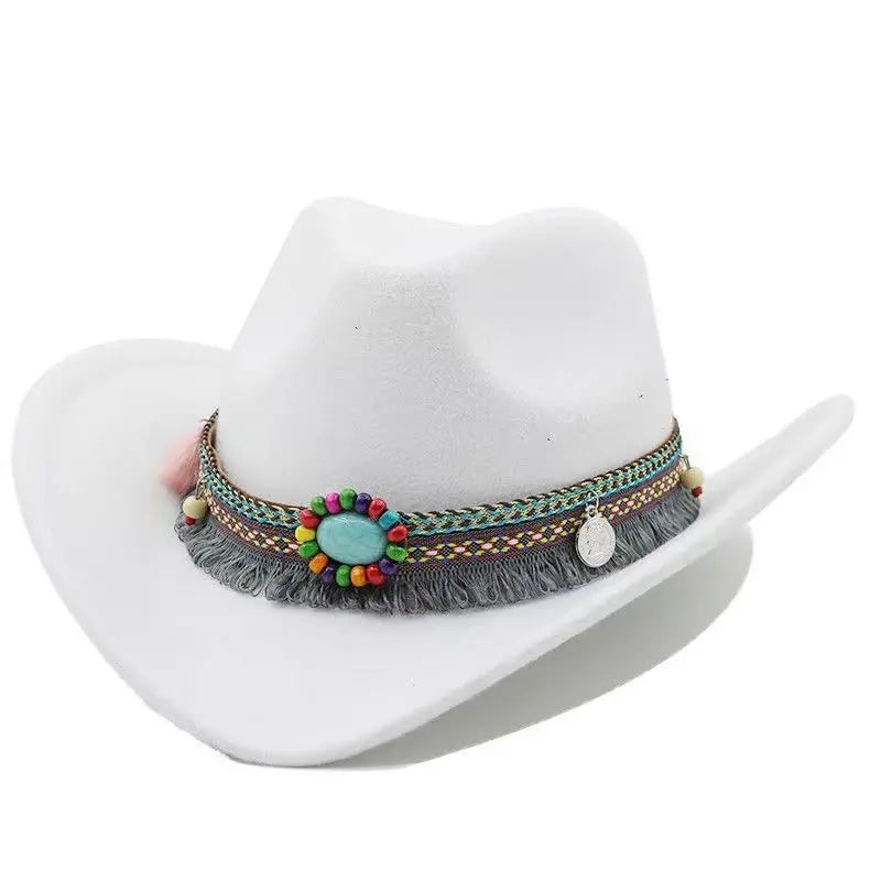 Wool Tassel Belt Western Fedora Hat