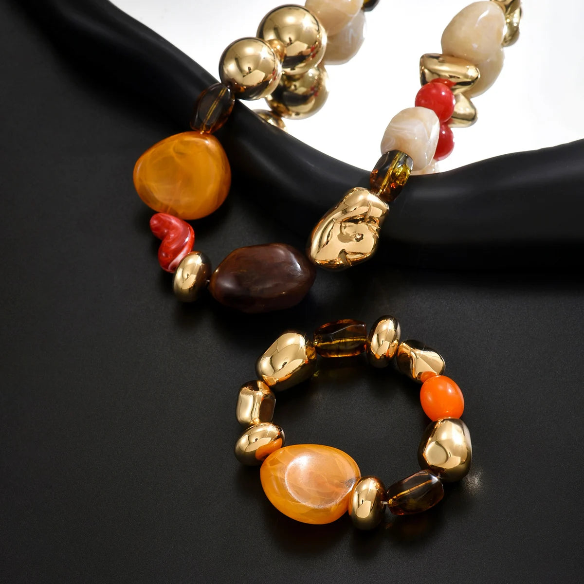 Geometric Resin Beaded Choker Necklace & Bracelet Set | Vintage Jewelry Set for Women