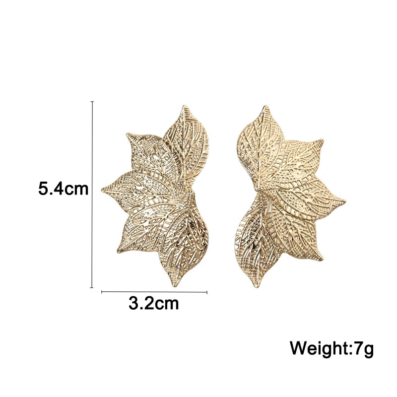 Oversized Gold Leaf Drop Earrings | Exaggerated Plant Drop Earrings for Women