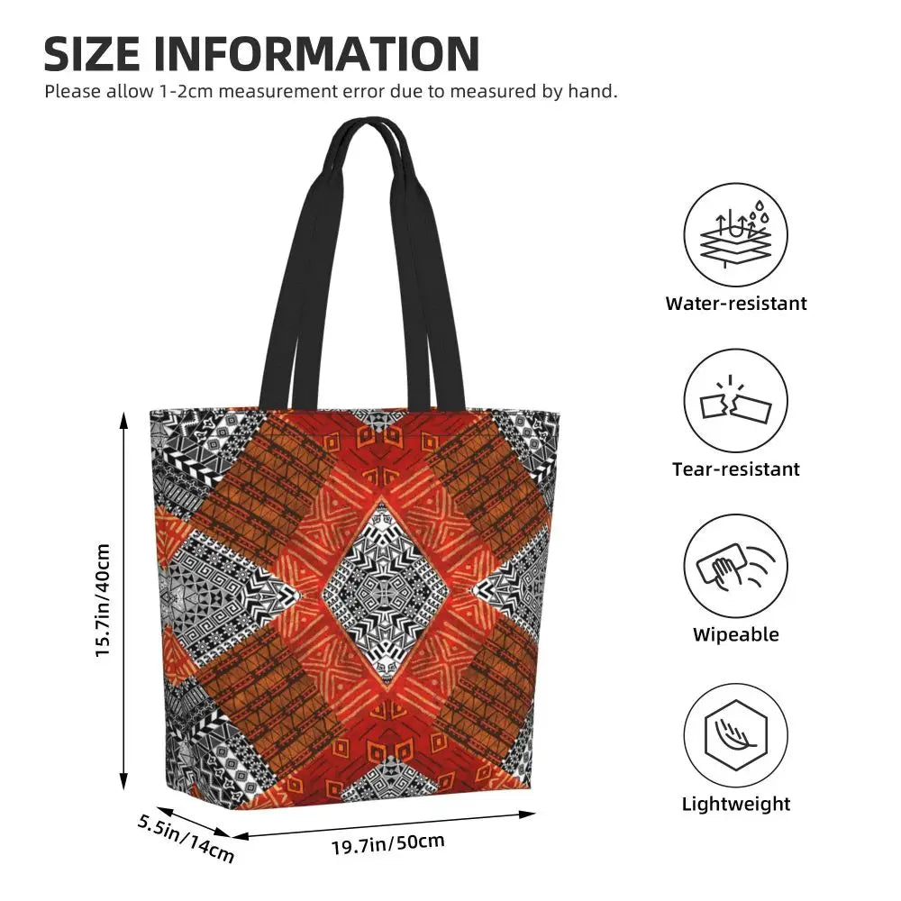 African Ankara Print Canvas Tote Bag | Washable Bohemian Shoulder Shopper