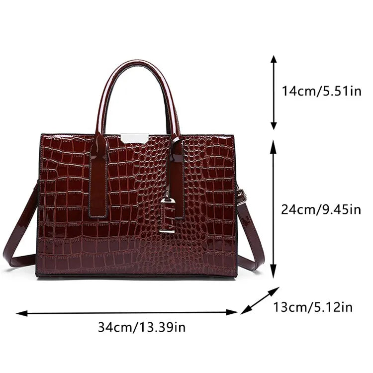 Crocodile-Embossed Structured Tote Bag | Large Capacity Shoulder Bag for Women