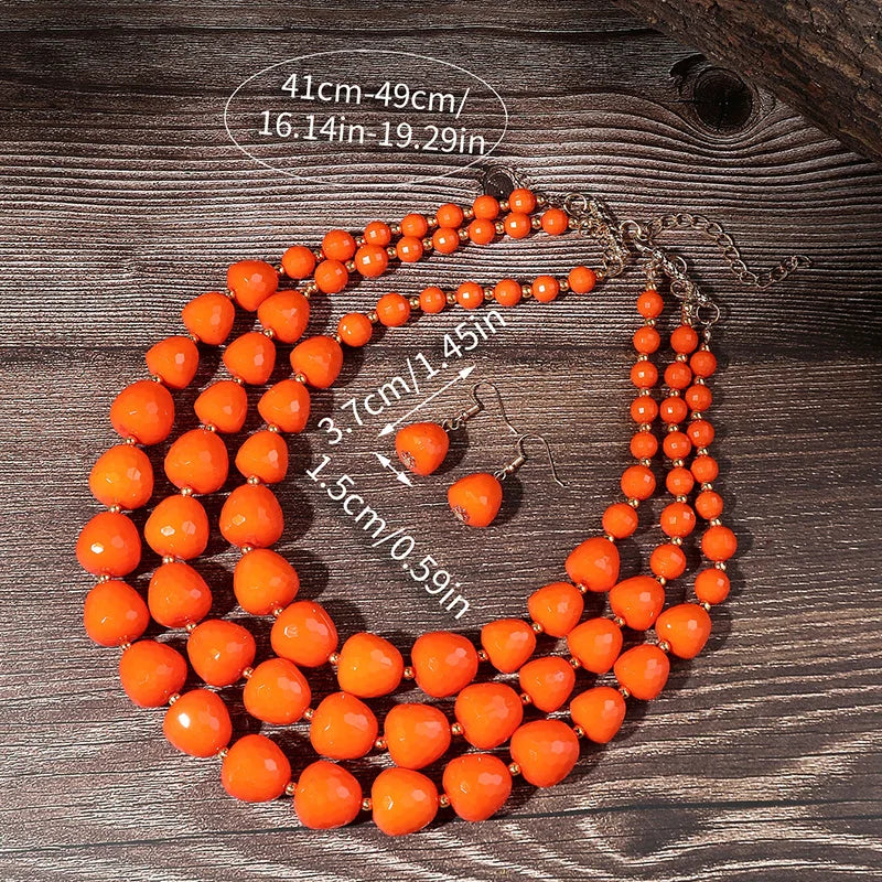 Layered Beaded Necklace & Earrings Set | Bold Resin Jewelry Set for Women