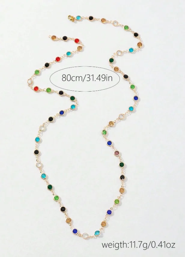 Colorful Long Tassel Rhinestone Choker Necklace | Boho Crystal Zircon Statement Necklace for Women