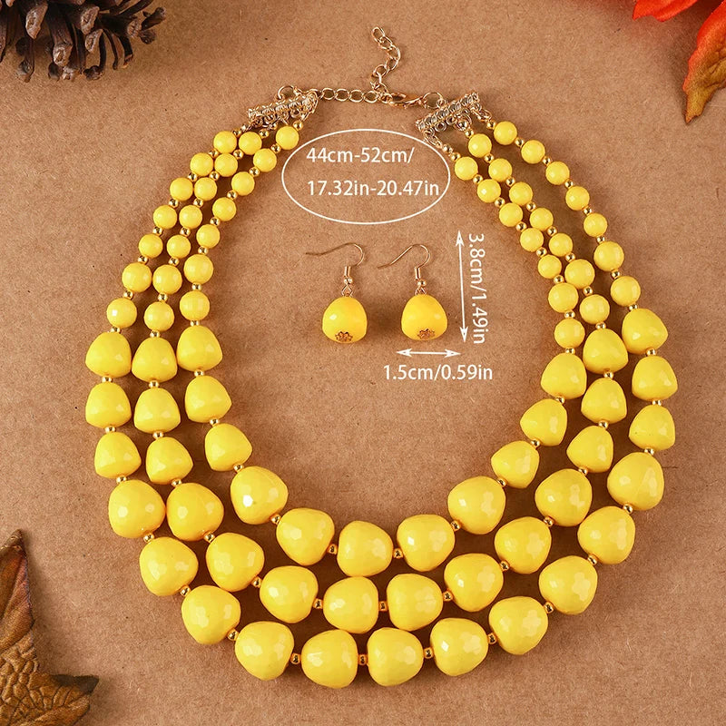 Layered Beaded Necklace & Earrings Set | Bold Resin Jewelry Set for Women