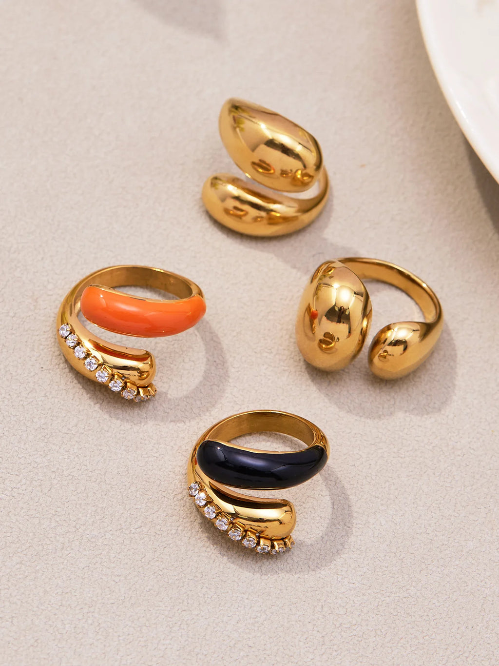 18K Gold Plated Stainless Steel Ring | Enamel Chunky Open Ring