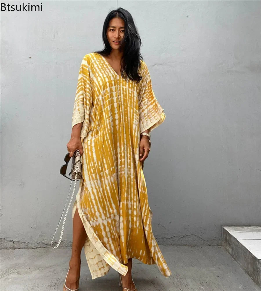 Bohemian Striped Beach Dress | Printed Kaftan Swimsuit Cover Up for Women