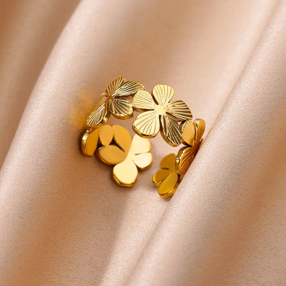 Zircon Geometric Ring Collection | 18K Gold-Plated Adjustable Stainless Steel Rings for Women