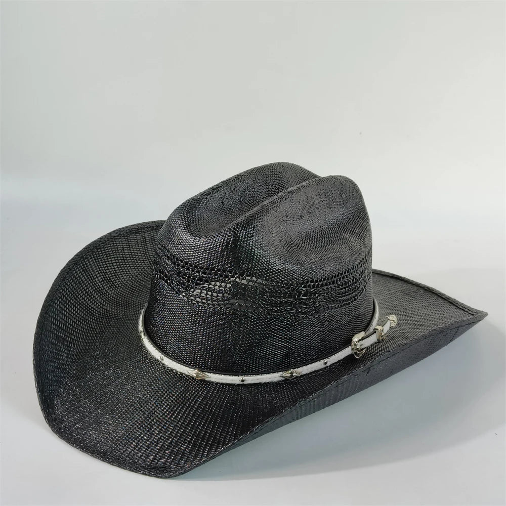 Western Straw Cowboy Hat with Turquoise Bolo Tie