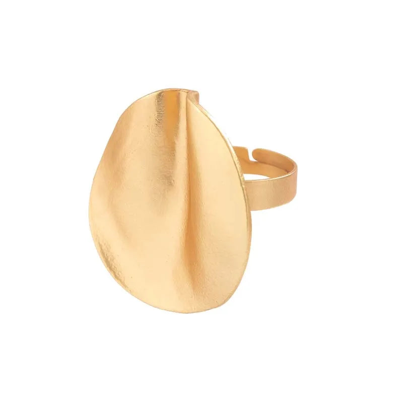 Gold-tone open adjustable ring with irregular oval cuff top, single ring