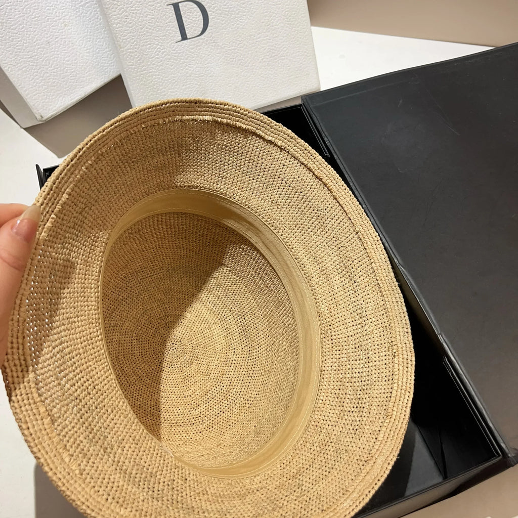 Rhinestone Luxury Raffia Crochet Bucket Hat