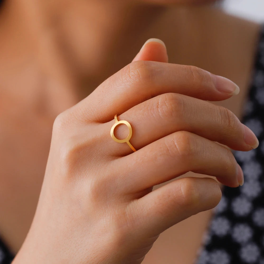 Rectangular Geometric Open Ring | 18K Gold-Plated Adjustable Stainless Steel Ring for Women