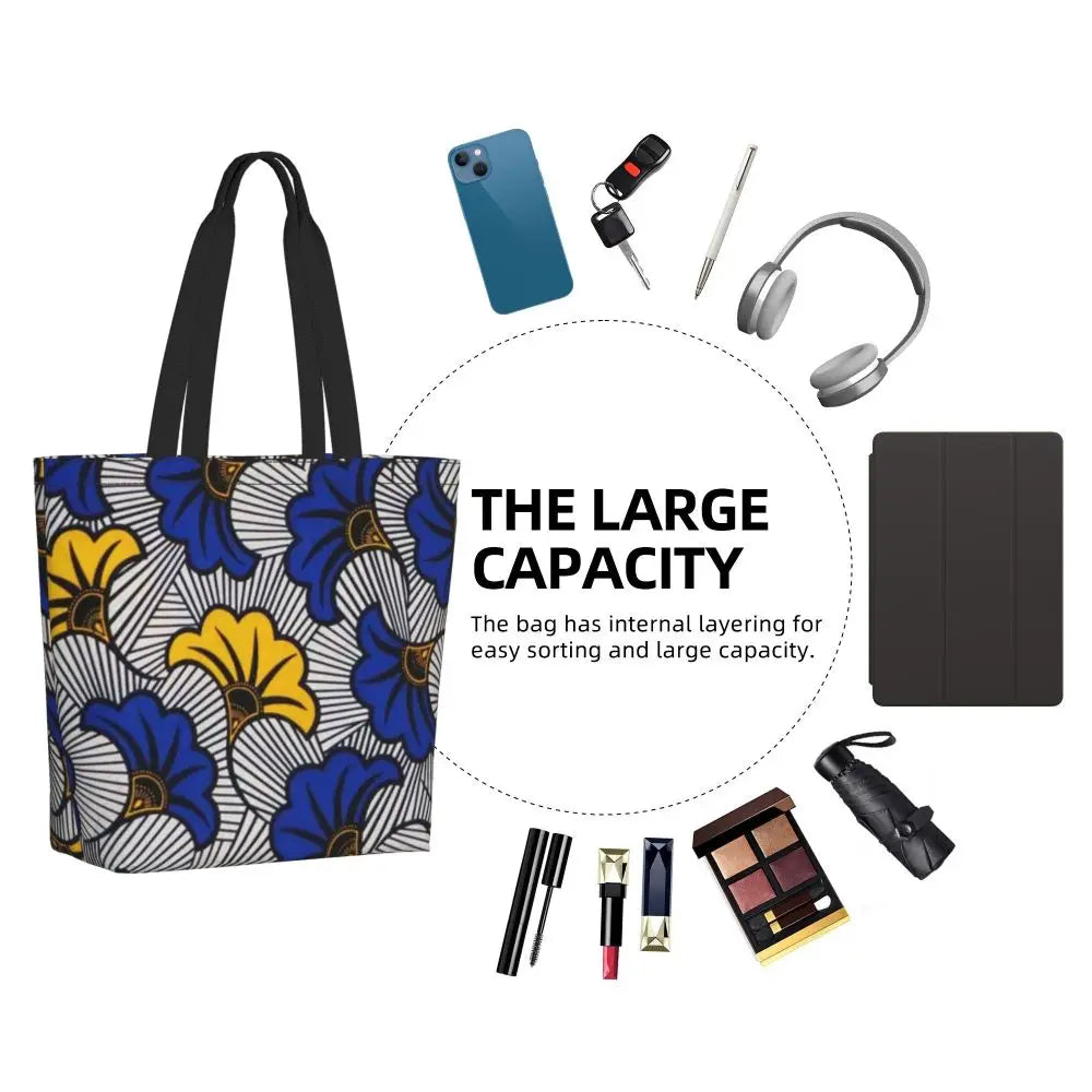 African Ankara Print Canvas Tote Bag | Washable Bohemian Shoulder Shopper