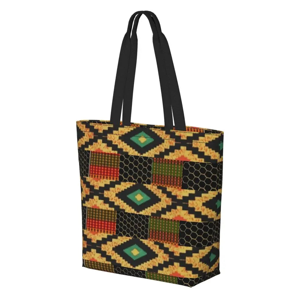African Ankara Print Canvas Tote Bag | Washable Bohemian Shoulder Shopper
