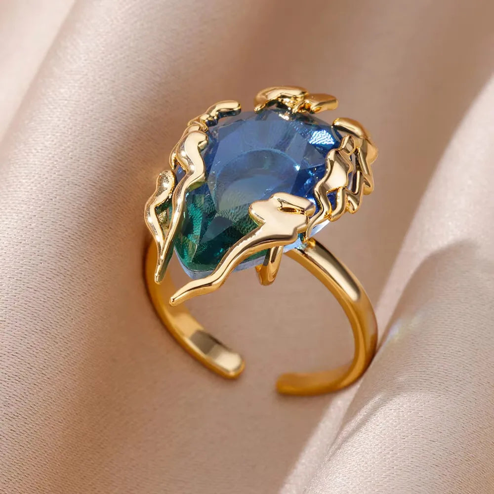 Vintage Geometric Zircon Ring Collection | Gold-Plated Stainless Steel Open Rings for Women