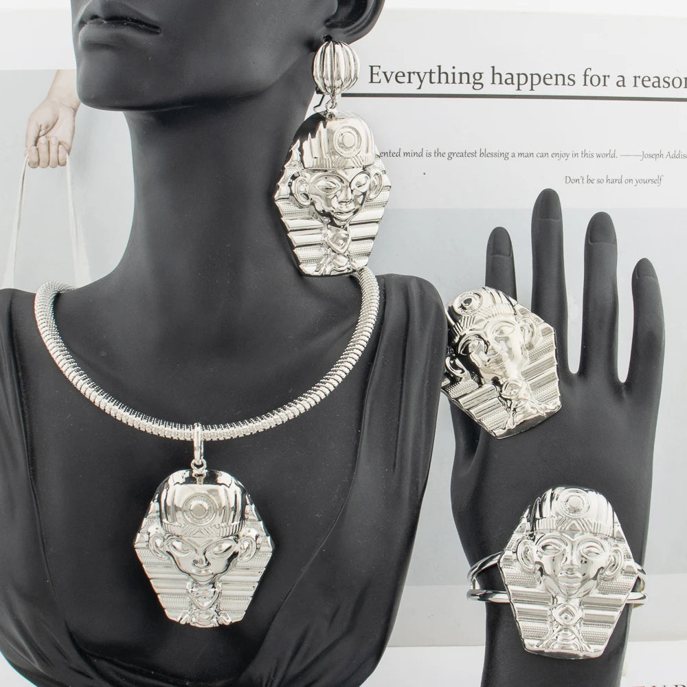 African Dubai Gold 4-Piece Bridal Jewelry Set | Necklace, Earrings, Bracelet & Ring for Women