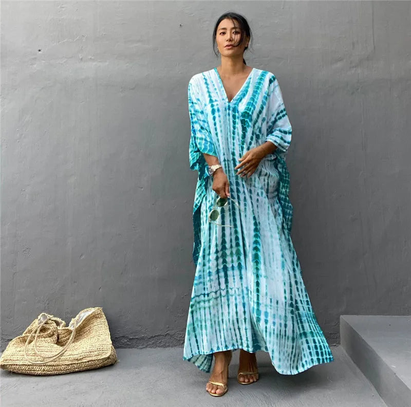 Bohemian Striped Beach Dress | Printed Kaftan Swimsuit Cover Up for Women
