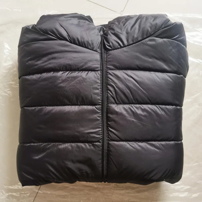 Women’s short puffer jacket, dark gray, zip-front with hood