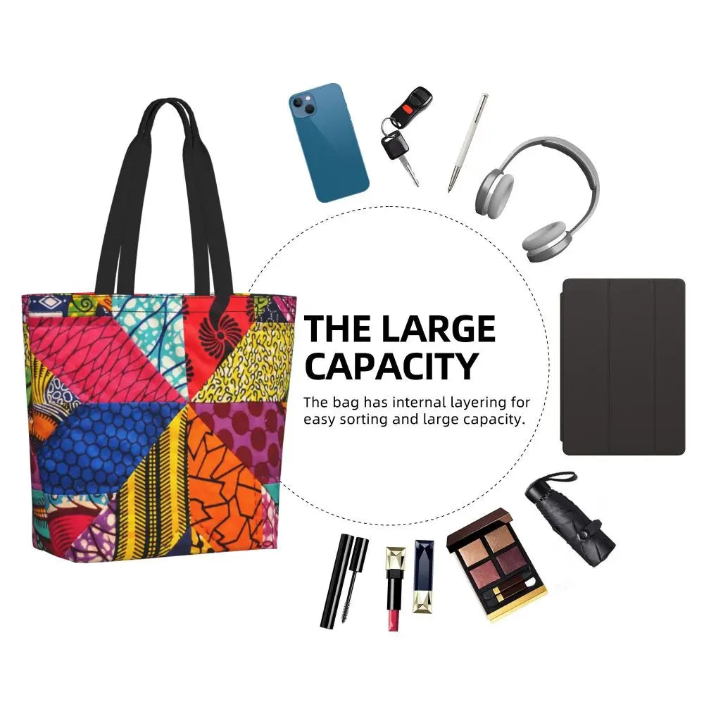 African Ankara Print Canvas Tote Bag | Washable Bohemian Shoulder Shopper