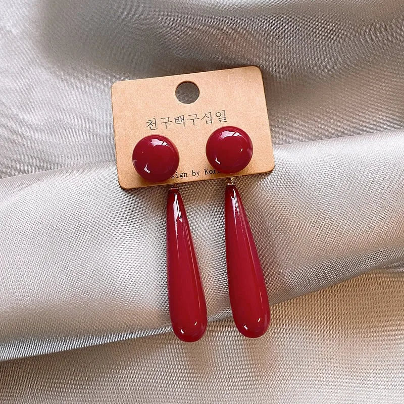 Wine Red Pearl Water Drop Pendant Earrings | Gold-Plated Drop Earrings for Women
