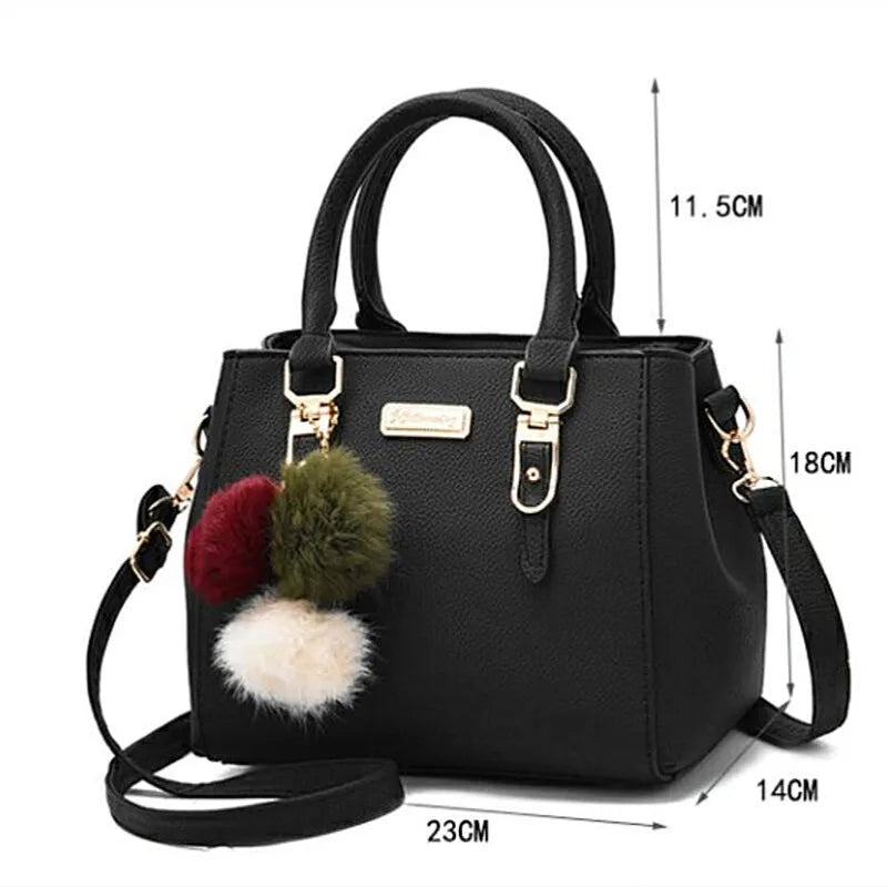 Vintage PU Leather Handbag | Plush Tassel Boston Shoulder Crossbody Bag