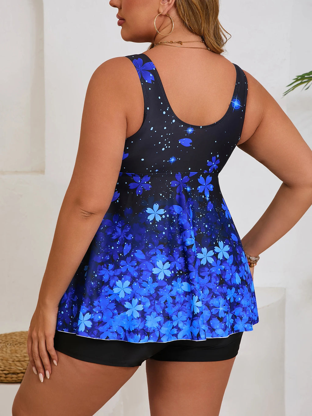 Women's Plus Size Floral Print Tankini Set | Two-Piece Swimsuit with Boy Shorts | 0XL–5XL