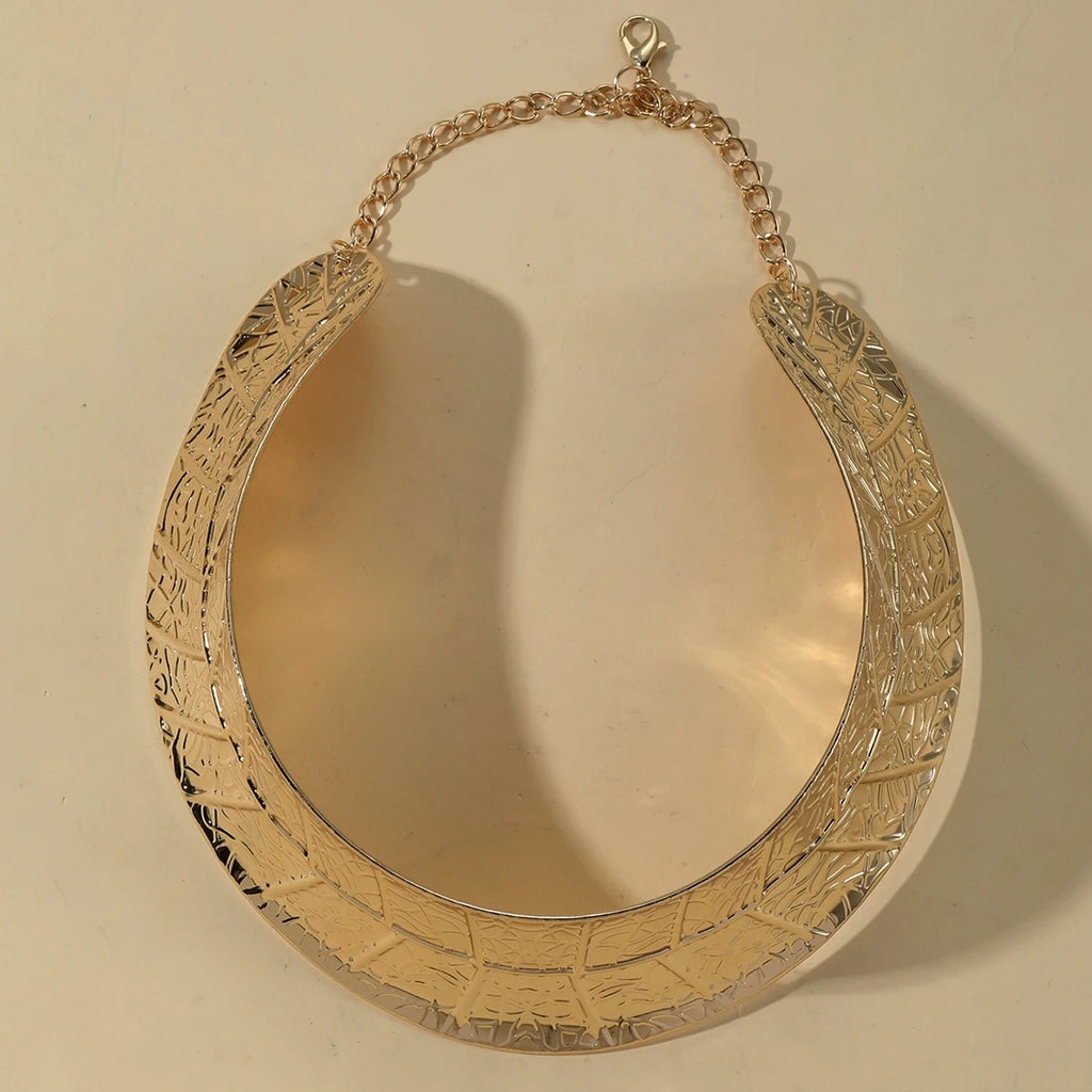 African Gold Punk Collar Choker Necklace | Exaggerated Metal Statement Necklace for Women